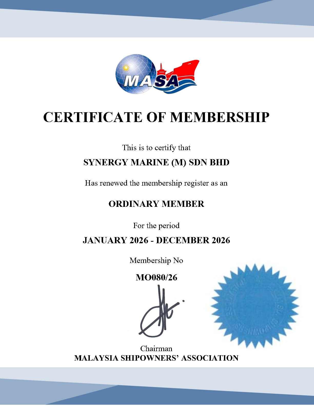 MASA Certificate